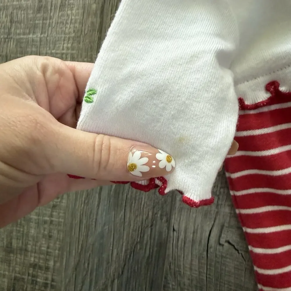Vtg Y2K Gymboree Sweet Cherry Newborn Premie White Romper Lettuce Hem Baby Girl